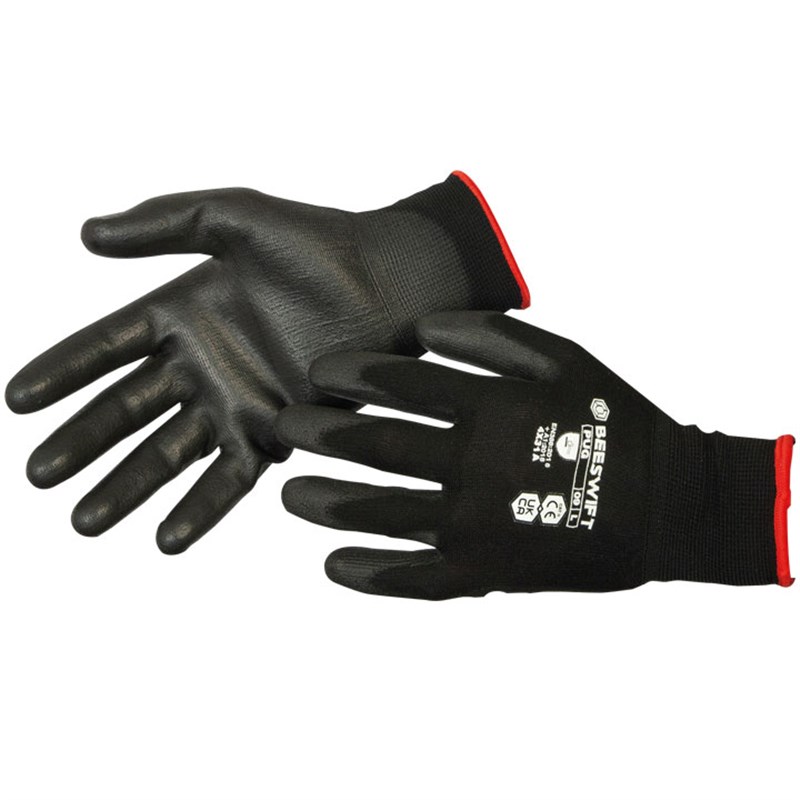 Poly Coated Palm Fit Nylon Gloves, Black Size 10 (XL)